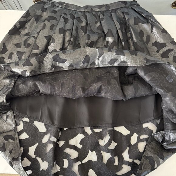 Michael Kors Black Faux‎ Leather A-Line Midi Skirt Mesh Sheer Floral Cutout 10 - Picture 9 of 10
